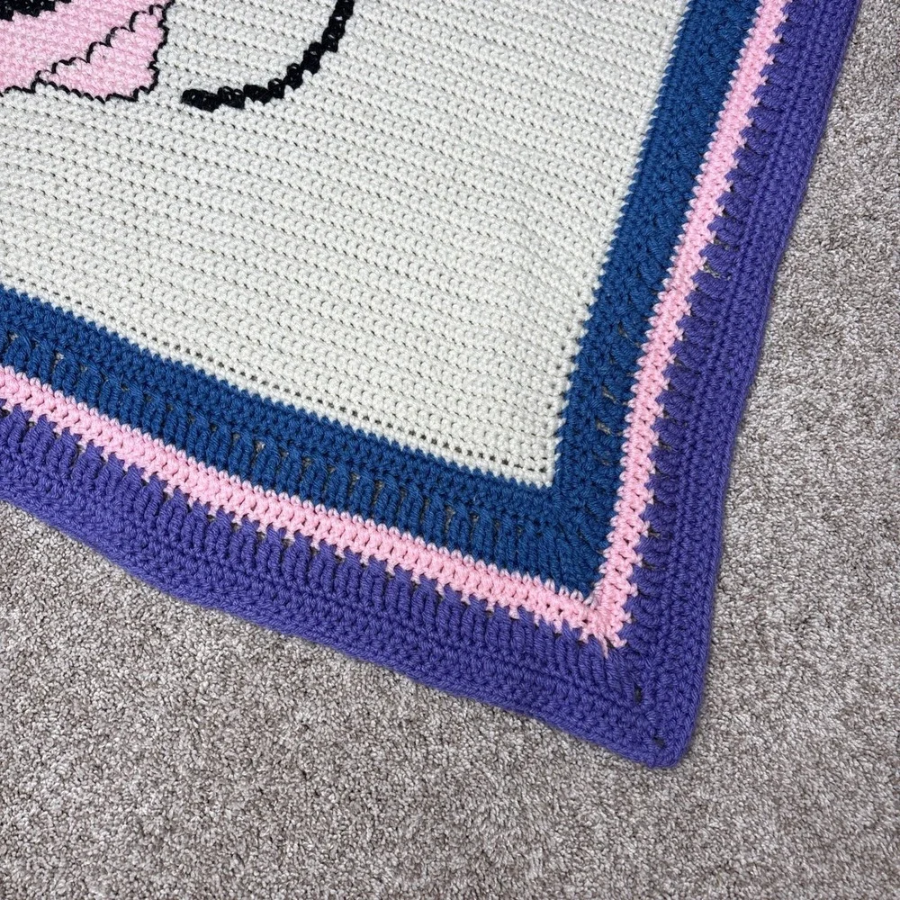Vtg Handmade Minnie‎ Mouse Afghan Crochet Pink Bow Nursery Crib Blanket 56x40
